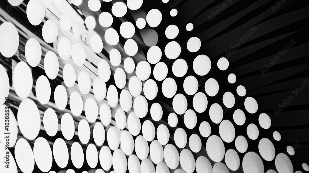 Poster large and small circles create an engaging abstract design across a diagonal grid, showcasing a mode