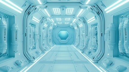 Obraz premium Futuristic Spaceship Cargo Hold with Alien Artifacts, Security Team, and Soft Lighting - Detailed Sci-Fi Illustration