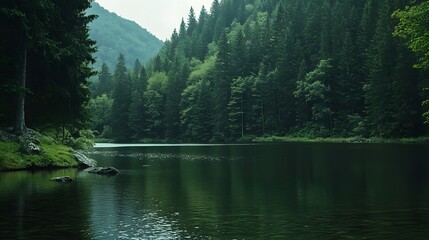Serene Lake in a Lush Forest