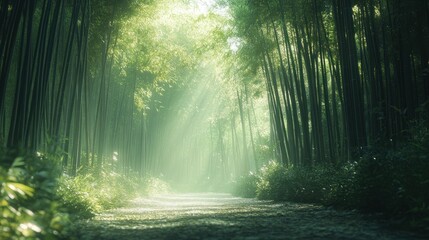 Obraz premium Sun Rays in a Bamboo Forest