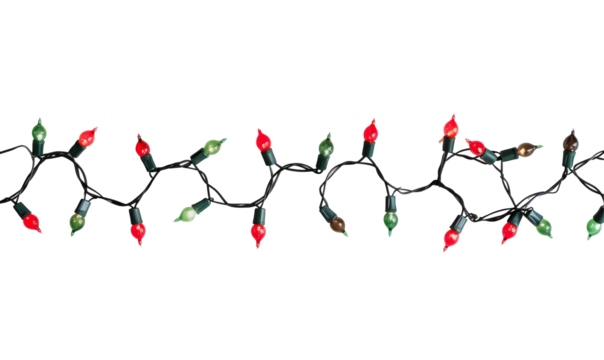 Christmas lights on white background or transparent
