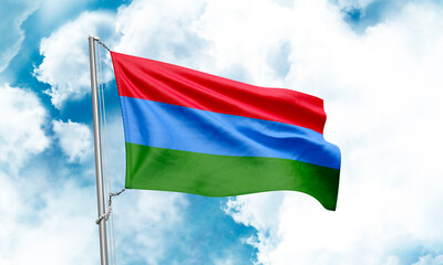 Karelia flag waving on sky background. 3D Rendering