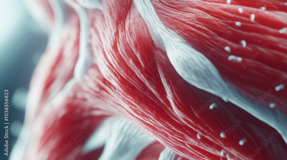 Poster this close-up highlights the intricate details of red and white muscle fibers, emphasizing their str