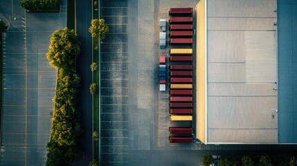 Aerial View of Warehouse and Transport Trucks