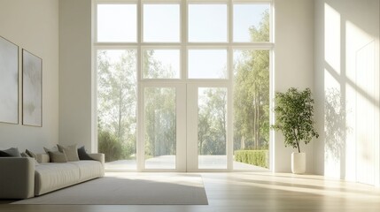 Obraz premium Bright Modern Living Room with Large Windows