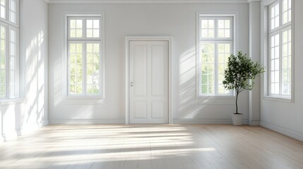 Fototapeta premium Bright and Minimalist Interior Room with Windows