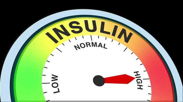 Insulin Level Text or Word Low and Medium to High Meter Concept Animation on Black Background and Blue Screen