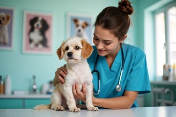 Veterinarian Caring for Puppy During Checkup