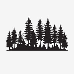 Fototapeta premium Pine Trees Forest Silhouette on White Background
