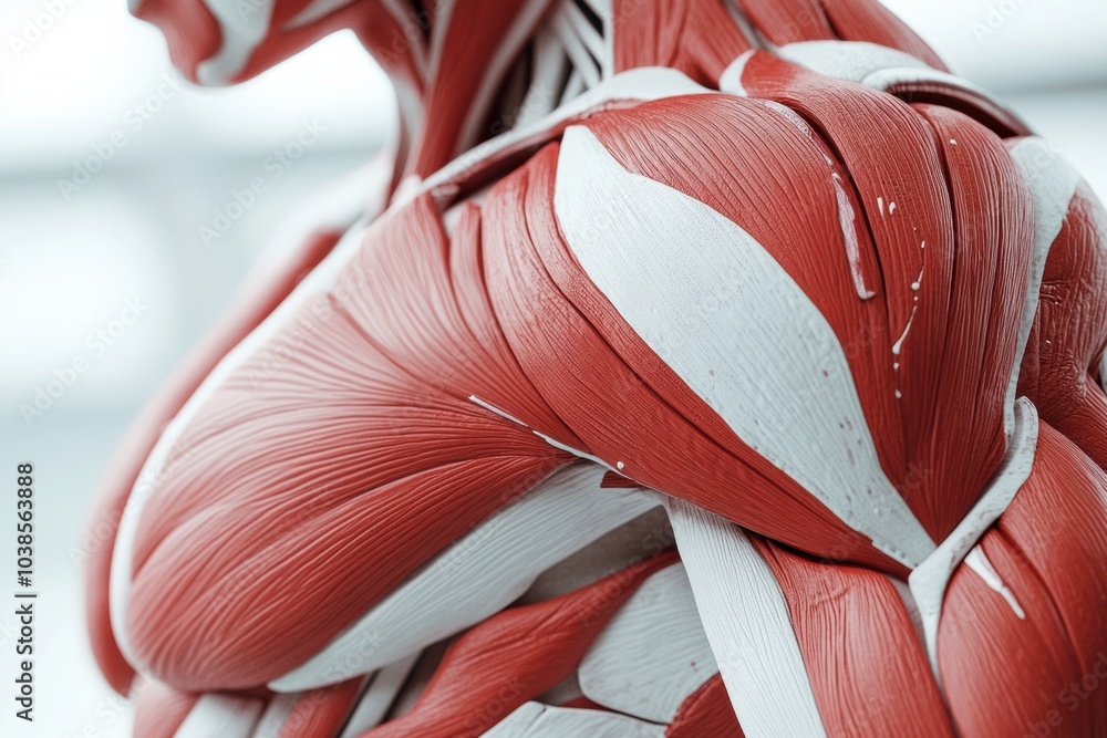 Poster this close-up view showcases the intricate details of red and white muscle fibers, emphasizing their