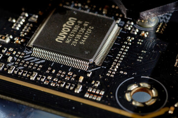 Close-up of a Circuit Board with Microchip
