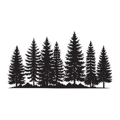 Obraz premium Pine Trees Forest Silhouette on White Background