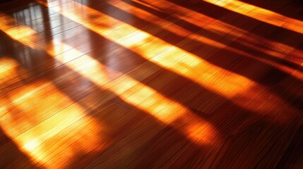 Sunlit Wooden Floor with Striking Shadows and Warm Tones