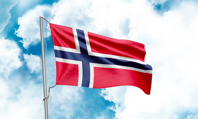 Norway flag waving on sky background. 3D Rendering