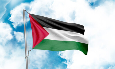 Palestine flag waving on sky background. 3D Rendering