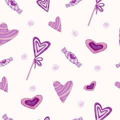 Romantic Candy and Chocolate Seamless Pattern for Valentine's Day: Hearts, Gifts, and Sweet Desserts
