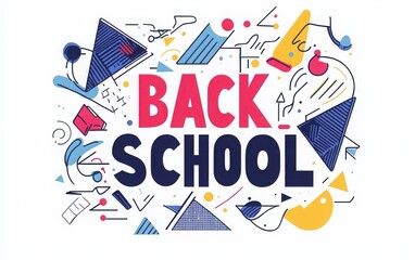 Trendy doodle-style poster with bold "BACK TO SCHOOL" text and modern geometric shapes