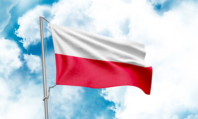 Poland Islands flag waving on sky background. 3D Rendering