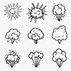 Outline Icons set of cute Booms Explosion