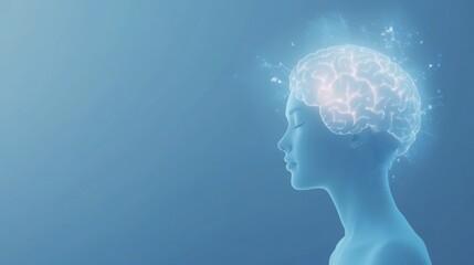 Fototapeta premium A minimalist depiction of a person with a softly glowing brain, representing mental health, clarity