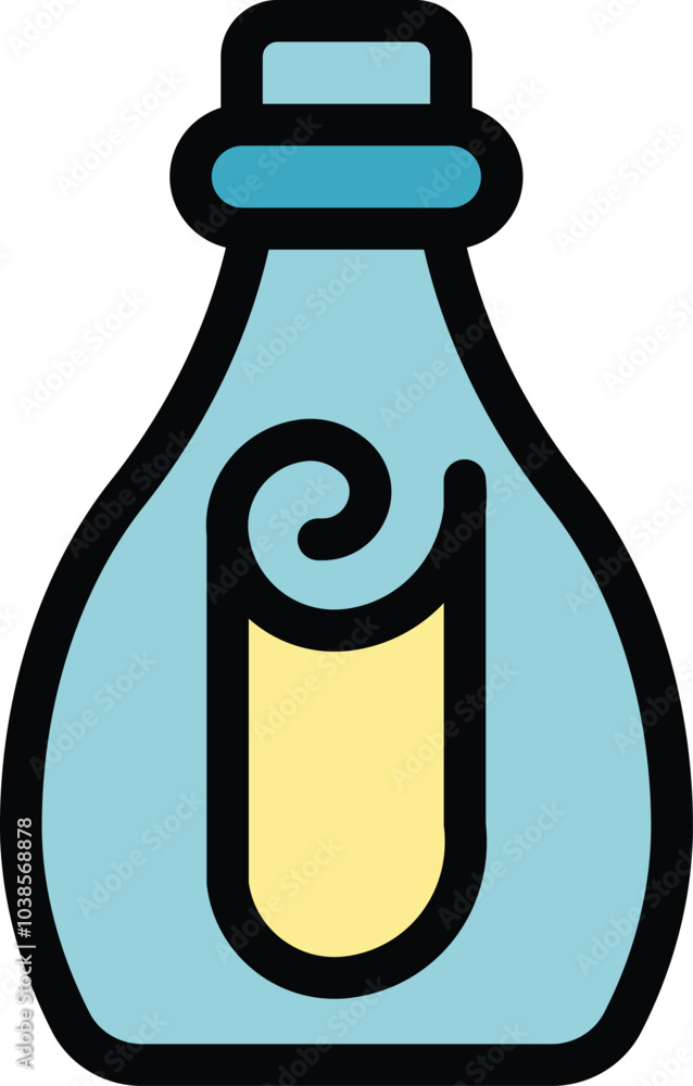 Poster glass bottle containing a rolled up important message with a ribbon, a concept for message in a bott