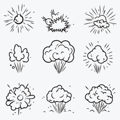 Outline Icons set of cute Booms Explosion
