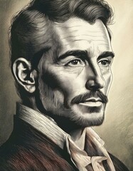 Fototapeta premium Retrato en blanco y negro de un hombre en estilo artístico de grabado y sombreado.