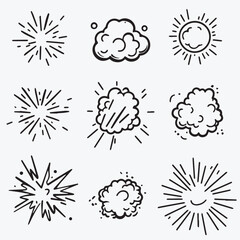Outline Icons set of cute Booms Explosion