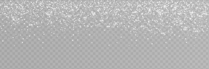 Snow and snowflakes on transparent background. Winter snowfall effect of falling white snow flakes and shining, New Year snowstorm or blizzard realistic backdrop. Christmas or Xmas holidays.