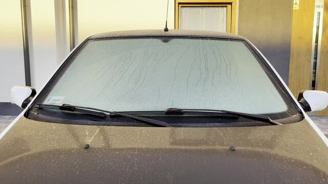 Frozen car windshield