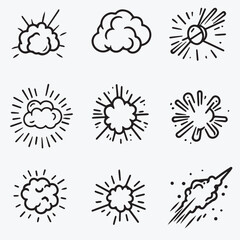 Outline Icons set of cute Booms Explosion