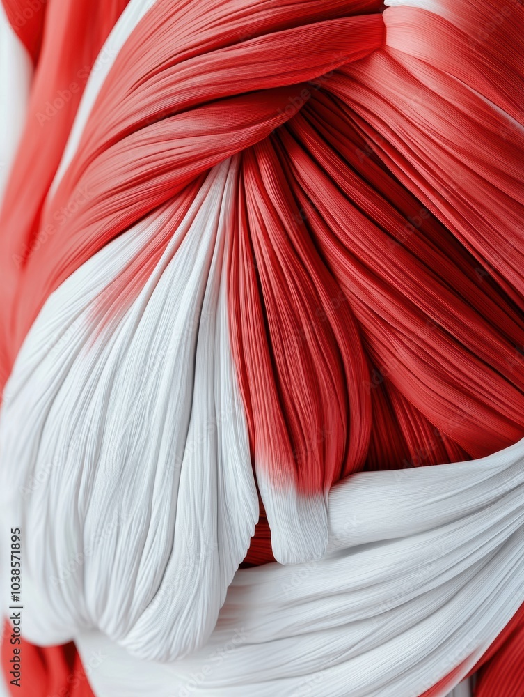 Poster this detailed representation highlights the intricate textures and colors of a red and white muscle,