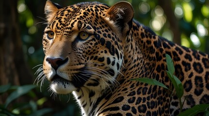 Obraz premium Close-Up of Majestic Jaguar in Lush Greenery