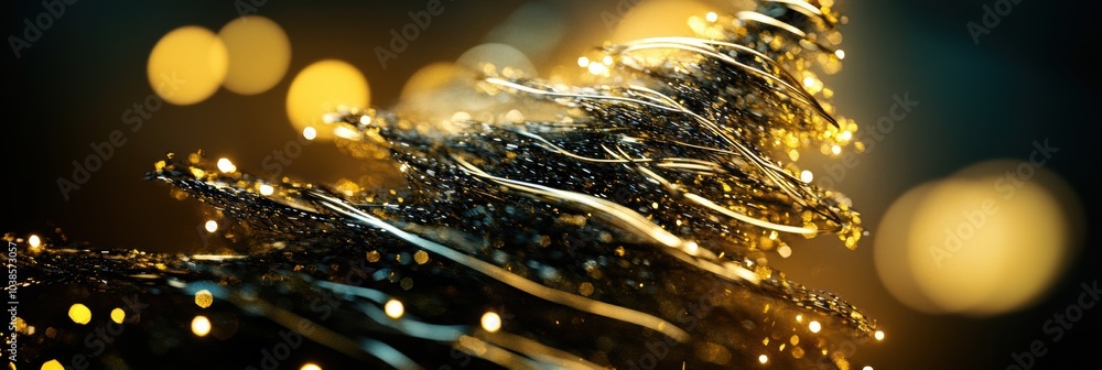 Poster a beautiful silhouette of a christmas tree emerges, formed by interwoven golden and silver lines on 