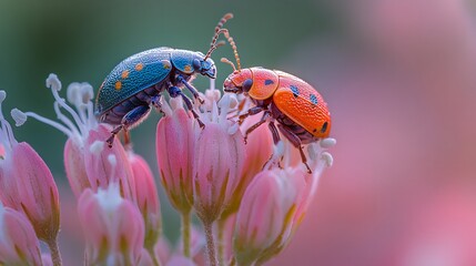 Two Colorful Beetles on a Flower