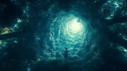 A Silhouette Standing in the Tunnel of Trees