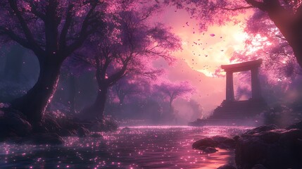 Mystical Cherry Blossom Forest