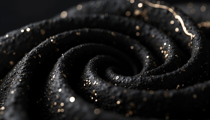 Fototapeta premium Elegant black fabric with sparkling glitter, showcasing luxurious texture and dynamic swirl design