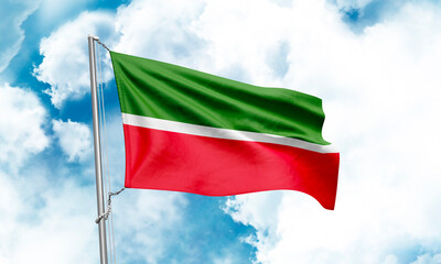 Tatarstan flag waving on sky background. 3D Rendering