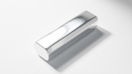 Shiny silver ingot casting subtle shadows on a plain white background, representing wealth and precious metals.