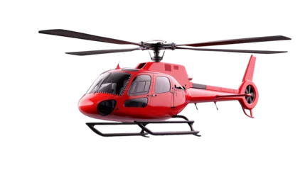 Fototapete Red helicopter in flight with rotors spinning on transparent background © Mustafa