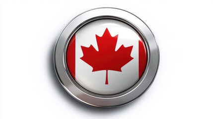 Obraz premium A circular button with a sleek metal border, featuring the flag of Canada in the center. The illustration is isolated on a clean white background, suitable for various design applications.