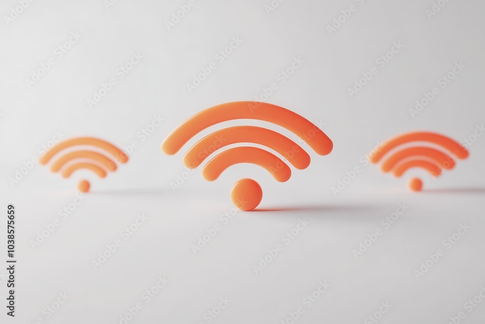 Poster three-dimensional visualization of wifi signal icon - distinct wifi symbol on a light background - i