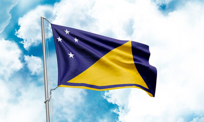 Tokelau flag waving on sky background. 3D Rendering