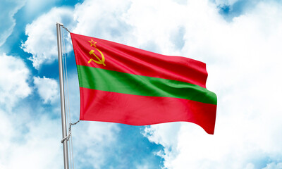 Transnistria flag waving on sky background. 3D Rendering