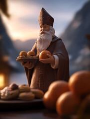 Saint Nicolas en chocolat avec mandarines, 6 décembre