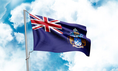 Tristan da Cunha flag waving on sky background. 3D Rendering
