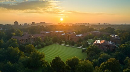 Sunrise Over Campus Buildings