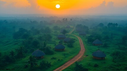 Sunrise Over African Village