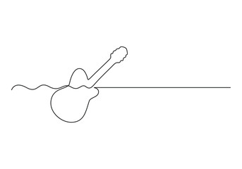 One line drawing of wooden classic acoustic guitar. Modern stringed music instruments concept continuous line draw design vector illustration 